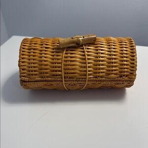 Lilly Pulitzer Tan Cylindrical Woven Clutch/ Case/Sunglasses Case